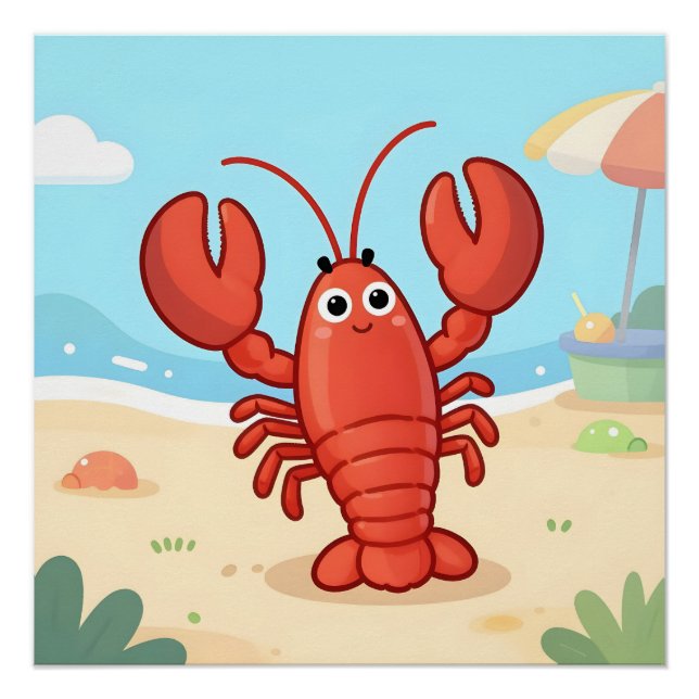 Hübscher Hummer am Strand Poster (Vorderseite)