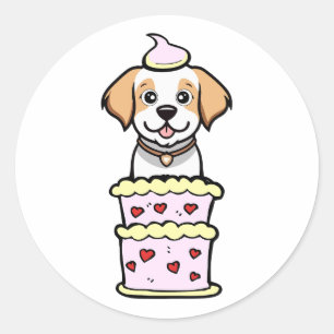Hübscher Hund, der aus einem Kuchen springt Runder Aufkleber