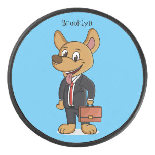 Hübscher Hund mit Anzug Cartoon Eishockey Puck