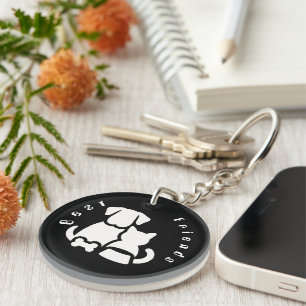 Hübscher Hund und Katze beste Freunde Silhouette M Schlüsselanhänger