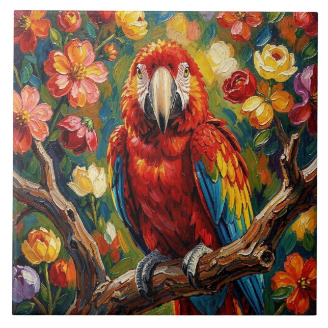 Hübscher Impasto Ara Papagei  Fliese (Vorderseite)