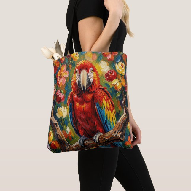 Hübscher Impasto Ara Papagei  Tasche (Von Nahem)