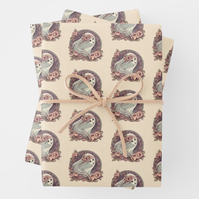 Hübscher Jugendstil-Geist mit Blume Spooky Geschenkpapier Set (Beispiel)