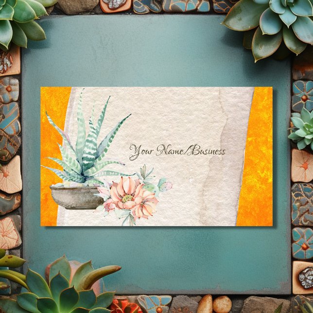 Hübscher Kaktus und Blume Südwestsukkulent Visitenkarte (Front - Pretty Cactus and Flower Southwest Succulent Business Card)