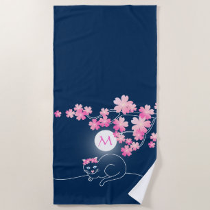 Hübscher Katzenkrebs Blütenblüten Blaue Nacht Rosa Strandtuch