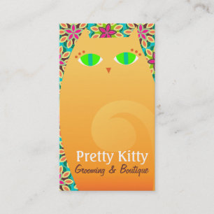 Hübscher Kitty orange u. mit Blumen Visitenkarte