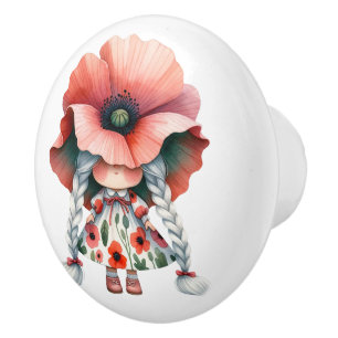 Hübscher Kleine Orange Floral Girl Nome Keramikknauf