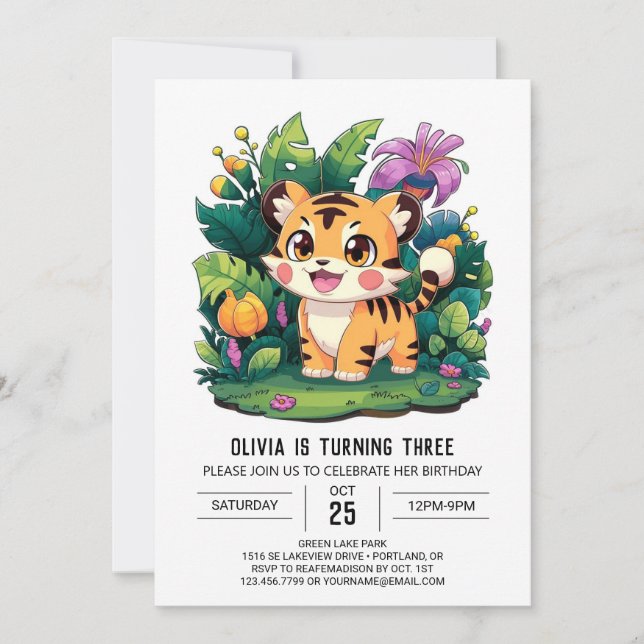 Hübscher kleiner Tiger Digital Geburtstag Einladung (Vorderseite)