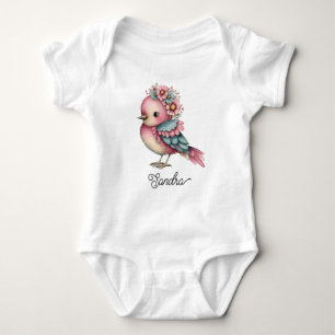 Hübscher kleiner Vogel mit Blumen Baby Strampler