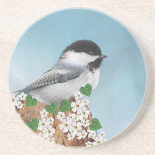 Hübscher kleiner Vogel und Blumen auf Himmelblau Getränkeuntersetzer