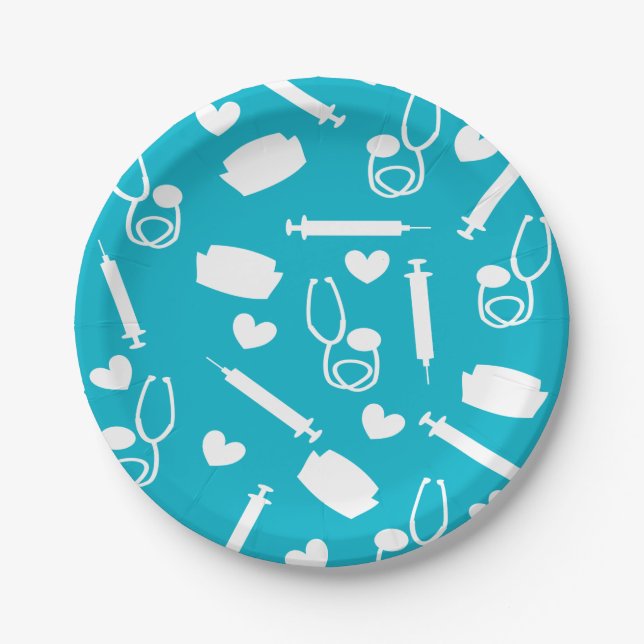 Hübscher Krankenschwester-Thema-Papier-Teller blau Pappteller (Vorderseite)