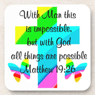 HÜBSCHER KREUZ UND RAINBOW-MATTHEW 19:26-DESIGN GETRÄNKEUNTERSETZER