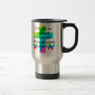 HÜBSCHER KREUZ UND RAINBOW-MATTHEW 19:26-DESIGN REISEBECHER