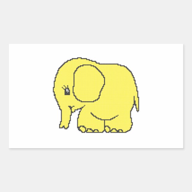 Hübscher Kreuzstich-Gelber Elefant Rechteckiger Aufkleber (Vorderseite)