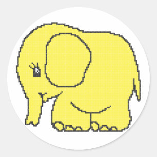 Hübscher Kreuzstich-Gelber Elefant Runder Aufkleber