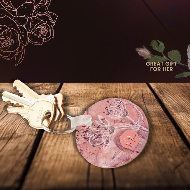 Hübscher Lachs Rosa Blume Schlüsselanhänger (Pretty Girly Salmon Pink Flowers Keychain)