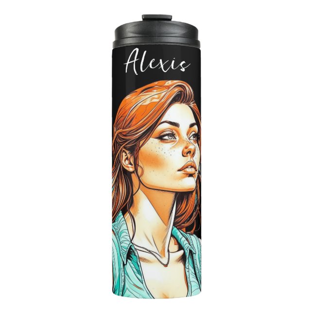 Hübscher Lady Cartoon Personalisiert Thermosbecher (Vorderseite)
