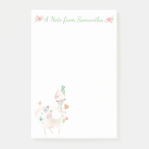 Hübscher Lama mit Blume und grüner Ribbon Post-it Klebezettel