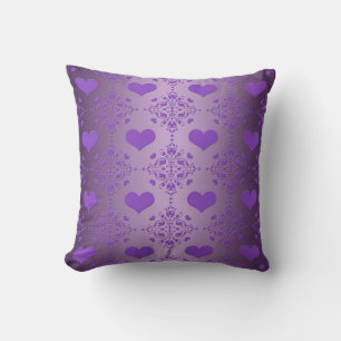 Hübscher Lavendel Lila Hearts Damask Kissen