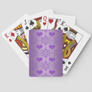 Hübscher Lavendel Lila Hearts Damask Spielkarten