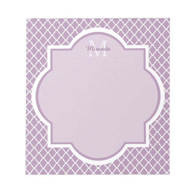 Hübscher Lavendel Lila Quatrefolie Mit Monogramm N Notizblock (Vorderseite)