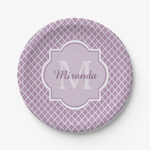 Hübscher Lavendel Lila Quatrefolie Mit Monogramm N Pappteller