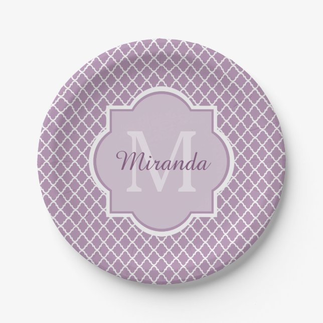Hübscher Lavendel Lila Quatrefolie Mit Monogramm N Pappteller (Vorderseite)