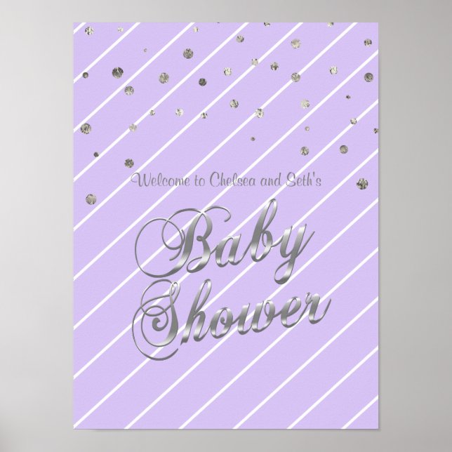 Hübscher Lavendel und Silver Baby Dusche Poster (Vorne)
