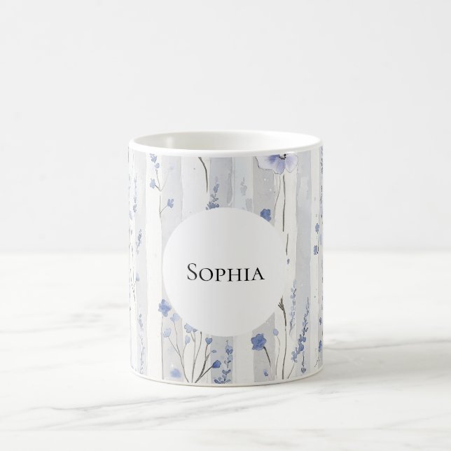 Hübscher Lavendel Weiße Streifen Personalisiert Kaffeetasse (Mittel)