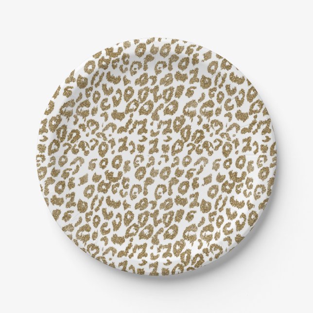 Hübscher Leopard Print Gold Glitzer Pappteller (Vorderseite)
