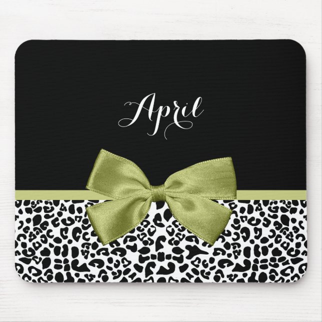 Hübscher Leopard Print Spring Green Boy mit Namen Mousepad (Vorne)