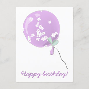 Hübscher lila Blumenballon - Kindergeburtstag Postkarte