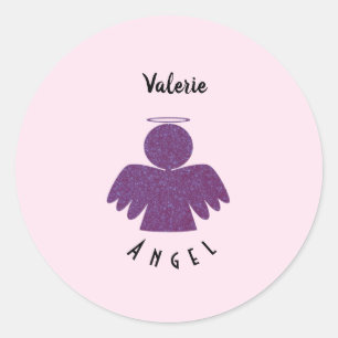 Hübscher Lila Glitzer Angel Runder Aufkleber