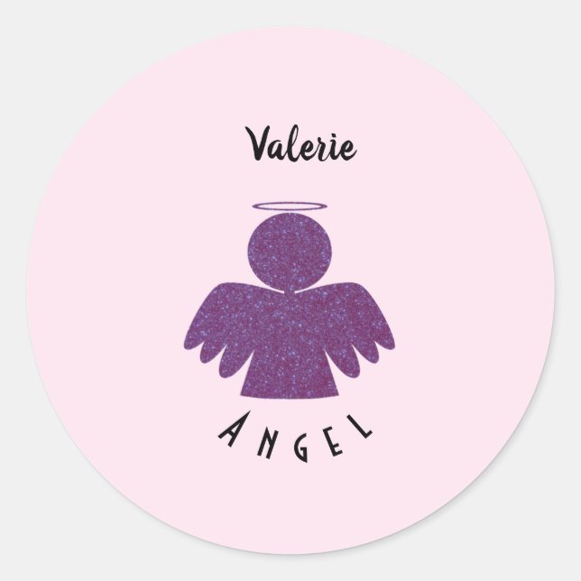 Hübscher Lila Glitzer Angel Runder Aufkleber (Vorderseite)