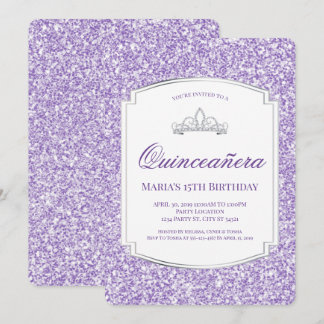 Hübscher Lila Glitzer Quinceañera Einladungen