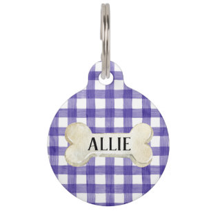 Hübscher Lila Karierter Personalisierter Hund Haustiermarke