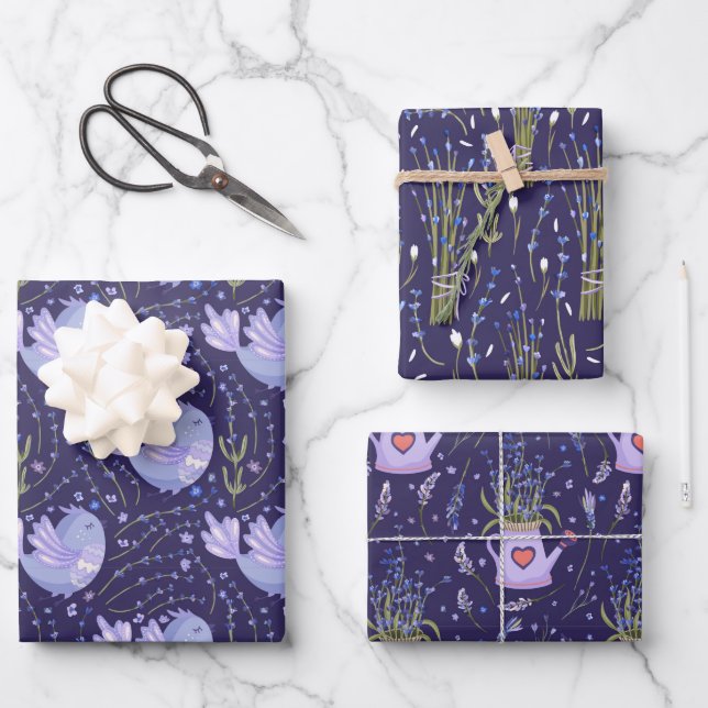 Hübscher Lila Lavendel Geschenkpapier Set (Vorderseite)