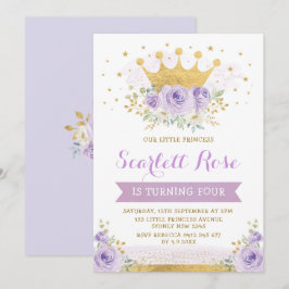 Hübscher Lila Lilac Princess Gold Crown Geburtstag Einladung