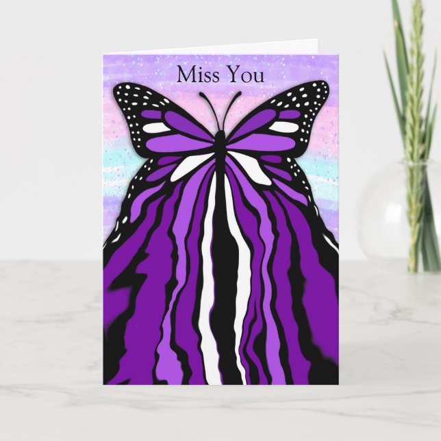 Hübscher Lila Schmetterling | Miss You Karte (Vorderseite)