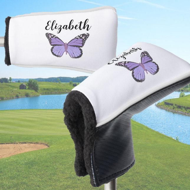 Hübscher lila Schmetterling mit individuelle Name Golf Headcover (Von Creator hochgeladen)