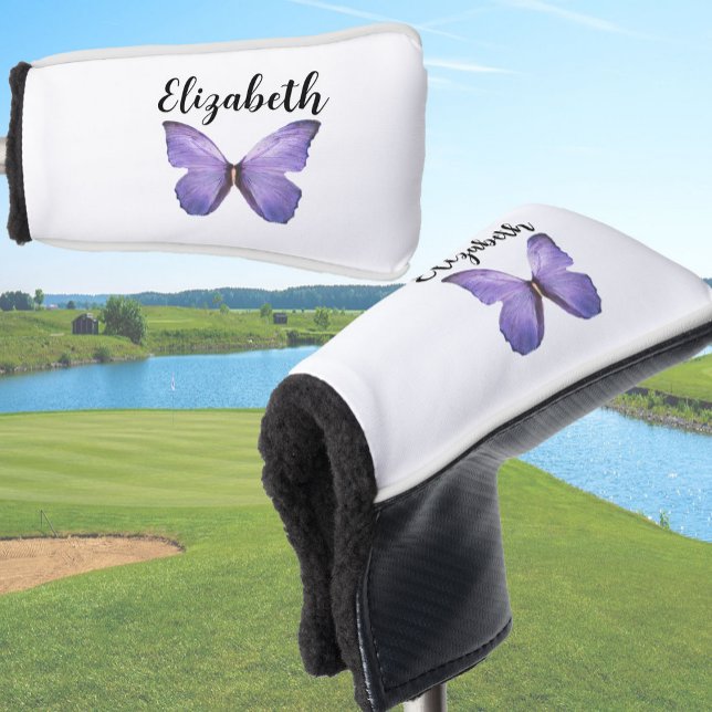 Hübscher lila Schmetterling mit individuelle Name Golf Headcover (Von Creator hochgeladen)