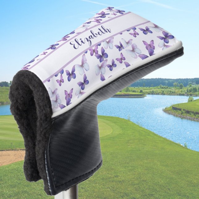 Hübscher lila Schmetterling mit individuelle Name Golf Headcover (Von Creator hochgeladen)