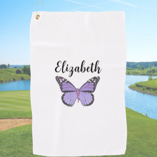 Hübscher lila Schmetterling mit individuelle Name Golfhandtuch