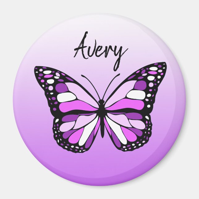 Hübscher Lila Schmetterling Personalisierter Name Magnet (Vorne)