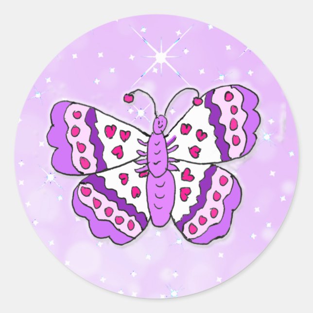 Hübscher Lila Schmetterling Runder Aufkleber (Vorderseite)