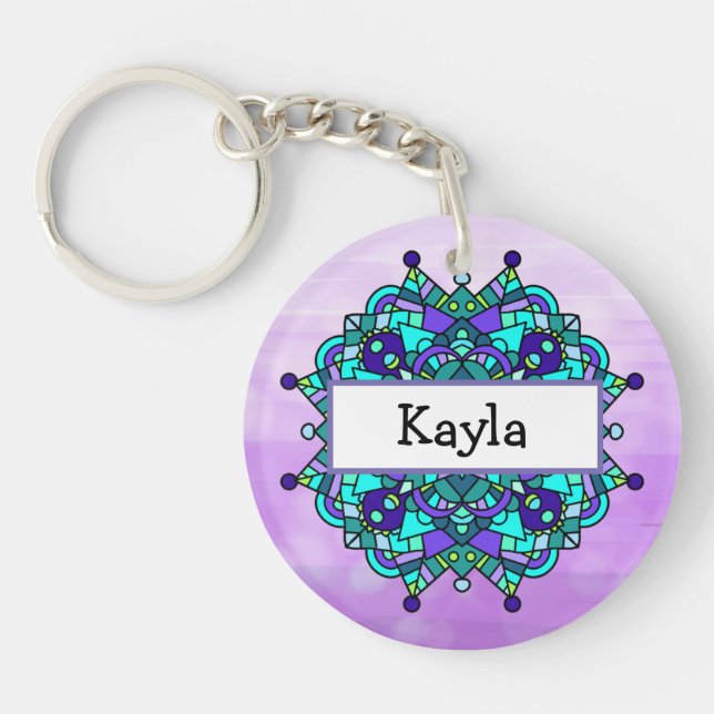 Hübscher Lila und Blue Mandala Schlüsselanhänger (Vorderseite)