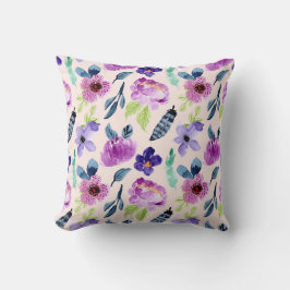 Hübscher lila Watercolor mit Blumen Kissen