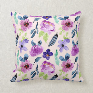 Hübscher lila Watercolor mit Blumen Kissen