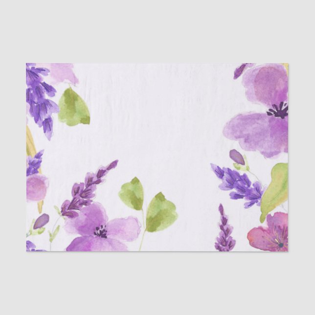Hübscher lila Watercolor mit Blumen Seidenpapier (Vorderseite)