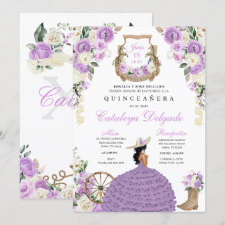 Hübscher Lila Western Charro Quinceañera Einladung